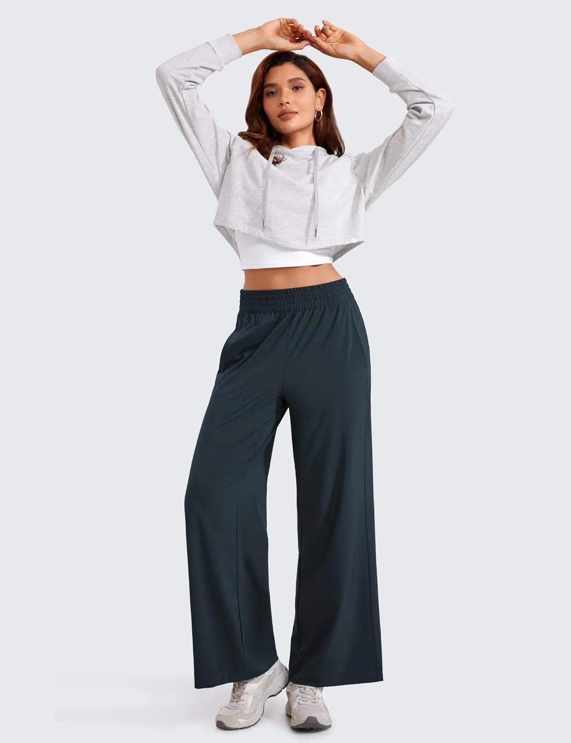 CRZ YOGA Lightweight Wide Leg Pants for Women 30" High Waisted Casual Lounge Travel Work Sweatpants Loose Fit Summer