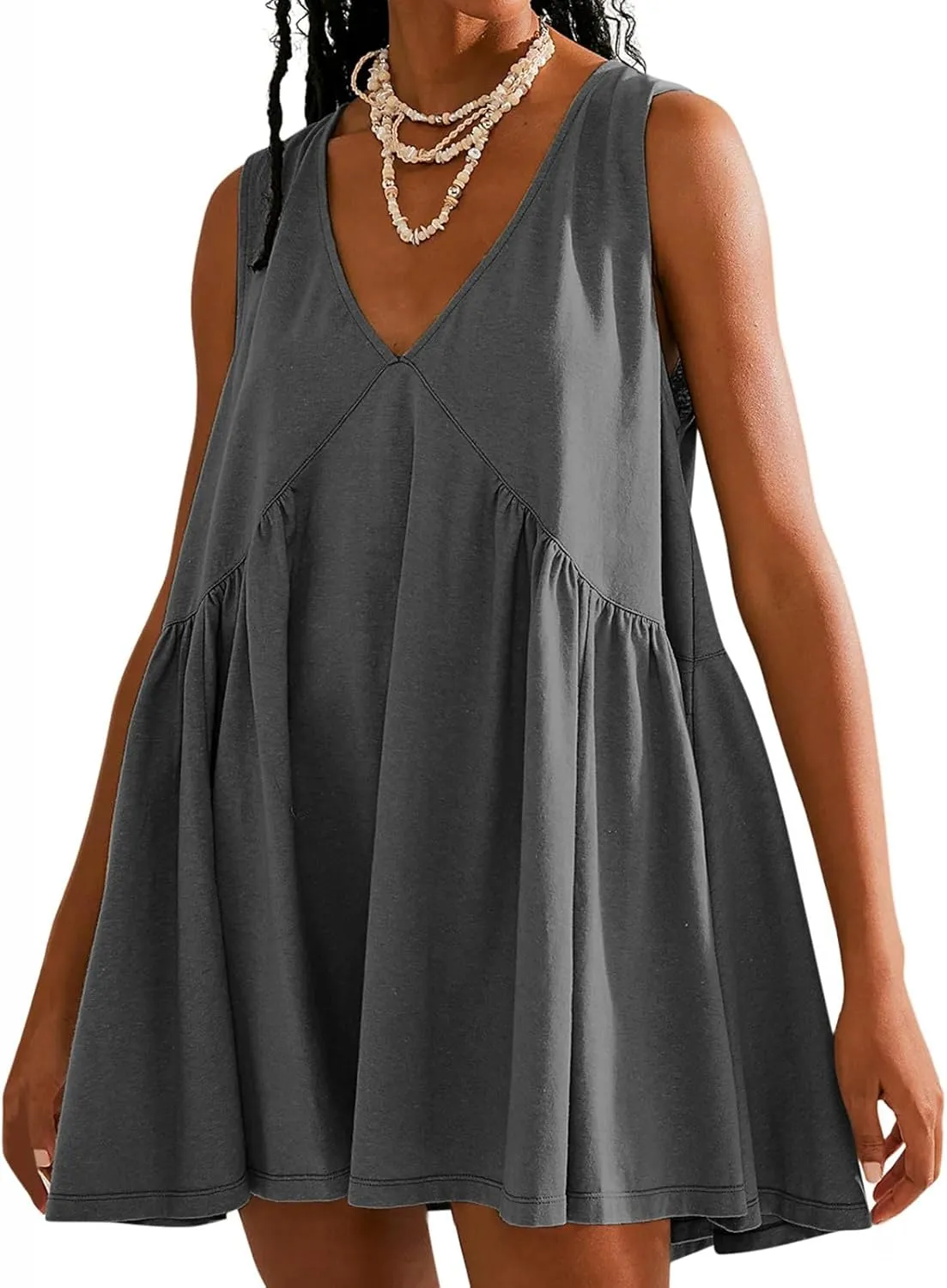Cute Babydoll Dresses for Women 2024 Fashion Sleeveless Summer Mini Dress Casual Loose Ruffle Flowy Beach Sundress