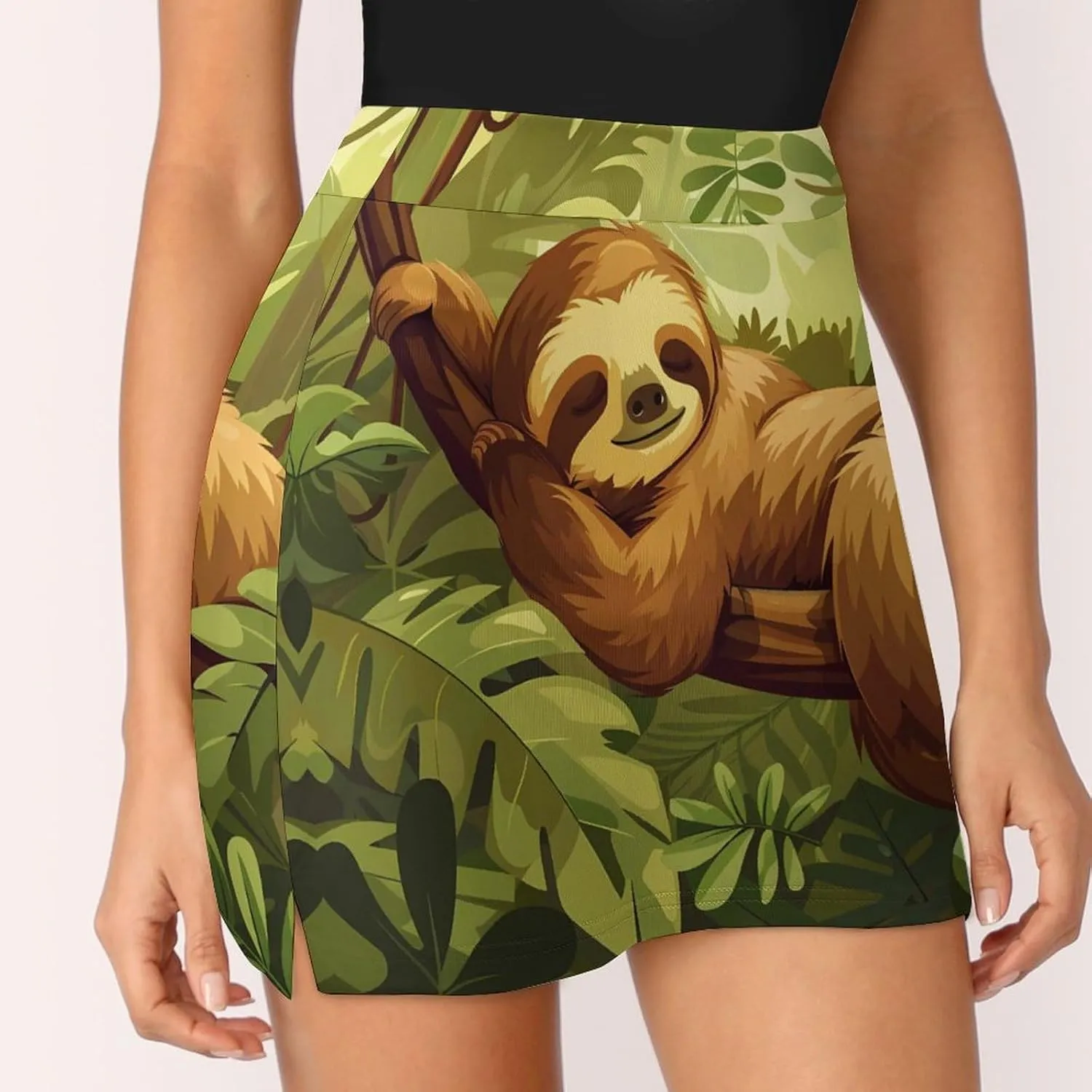 Cute Sloth in Tree Women's Skort Athletic Skirt Golf Skorts A-line Skirts with Built-in Shorts Pockets
