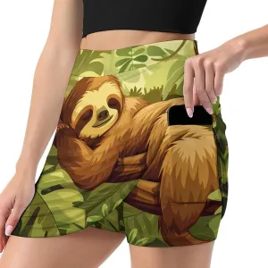Cute Sloth in Tree Women's Skort Athletic Skirt Golf Skorts A-line Skirts with Built-in Shorts Pockets