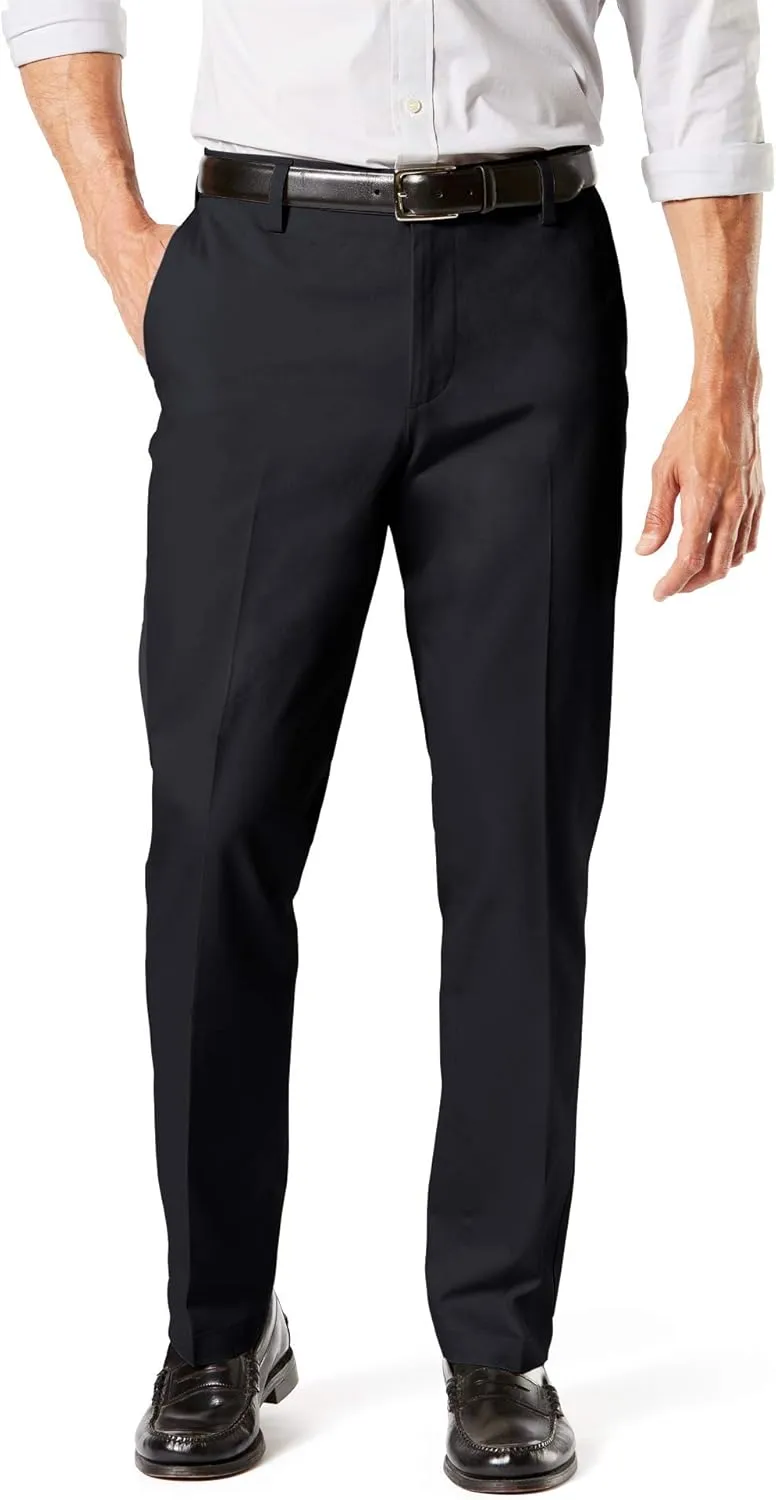 Dockers Men's Straight Fit Signature Lux Cotton Stretch Khaki Pant-Creased, Black, 36W x 34L