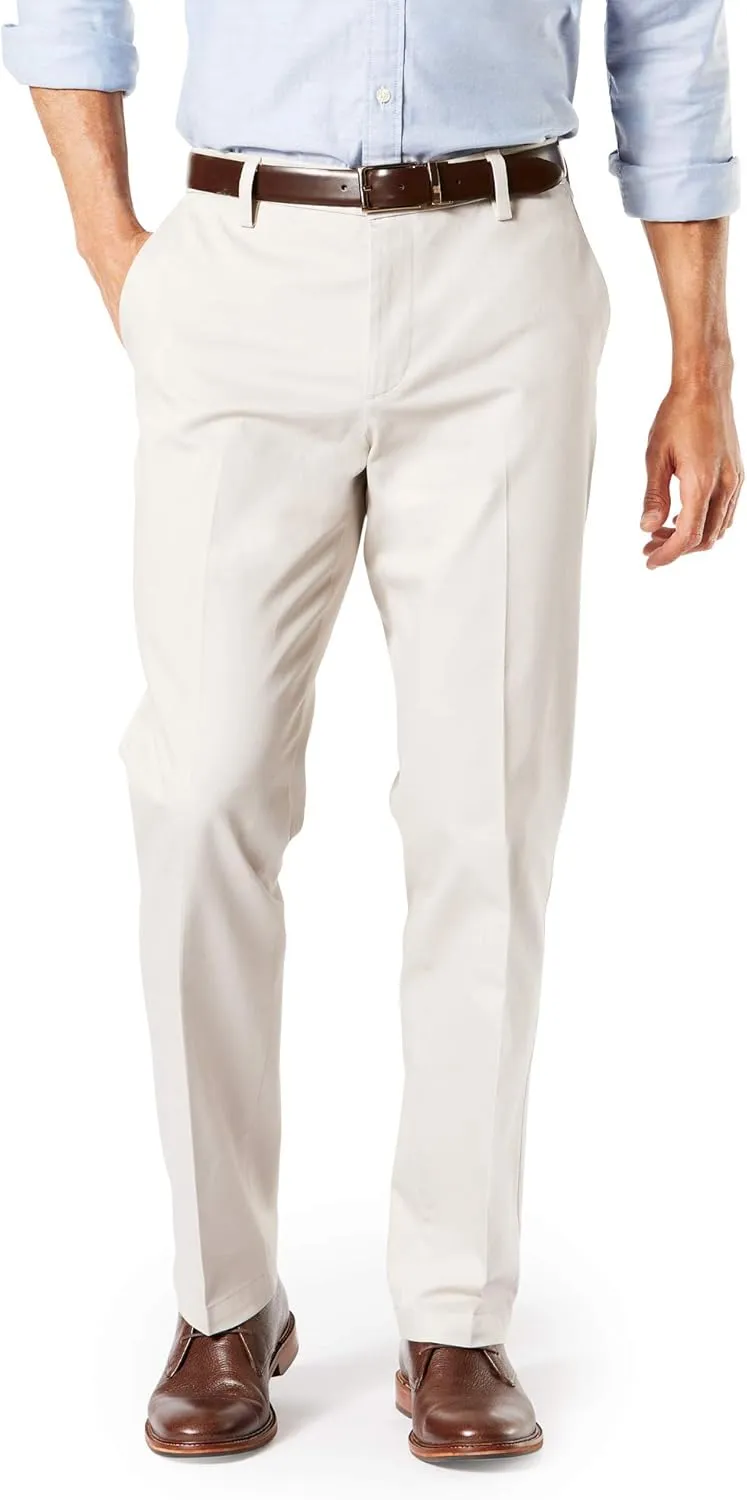 Dockers Men's Straight Fit Signature Lux Cotton Stretch Khaki Pant-Creased, Cloud, 32W x 34L