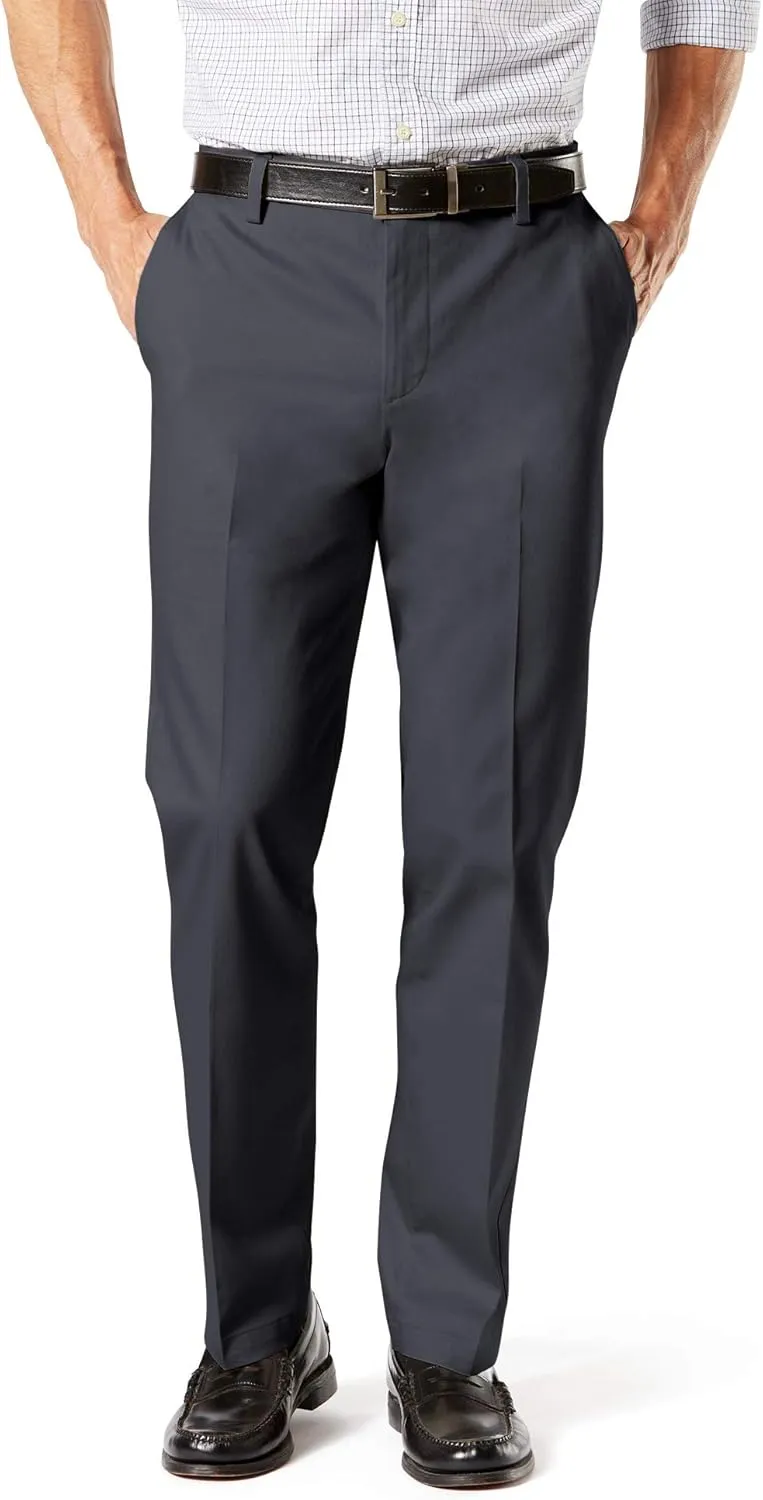 Dockers Men's Straight Fit Signature Lux Cotton Stretch Khaki Pant-Creased, Steelhead, 40W x 29L