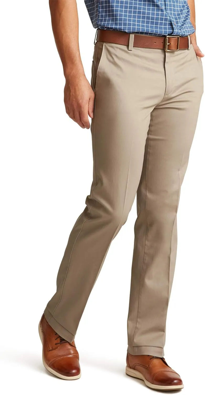 Dockers Men's Straight Fit Signature Lux Cotton Stretch Khaki Pant-Creased, Timberwolf, 42W x 30L