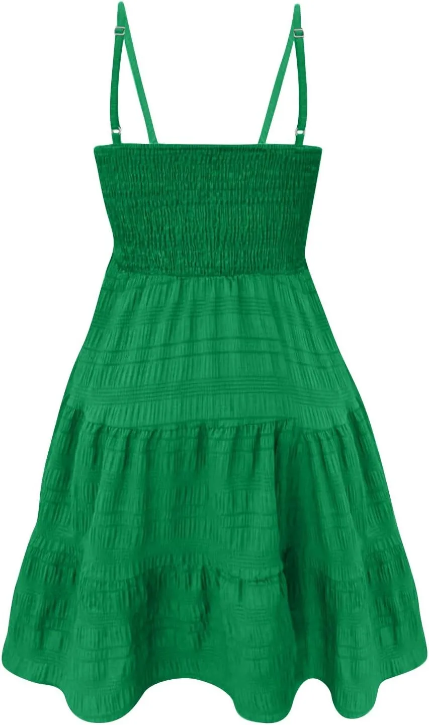 Dresses for Women 2025 Sexy Tube Top Smocked Spaghetti Strap Dresses Flowy Sleeveless Casual Beach Vacation Sundress