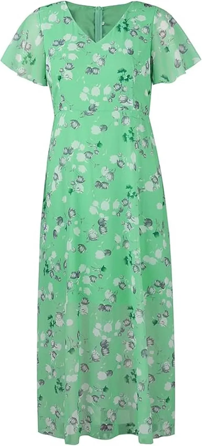 Easter Dresses for Women 2025 Swing Flowy Ruffle Hem Dress Short Sleeve Chiffon Midi Dress Summer Beach Dresses