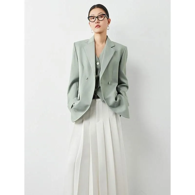Elegant Green Double Breasted Blazer