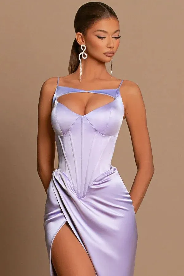 Elegant Long Lilac Spaghetti Straps Mermaid Sleeveless Prom Dress