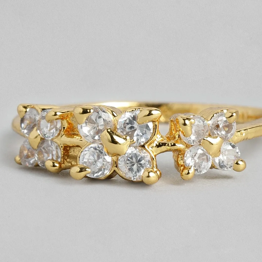 Estele Gold Plated CZ Stylish Floral Finger Ring for Women(Non-adjustable)