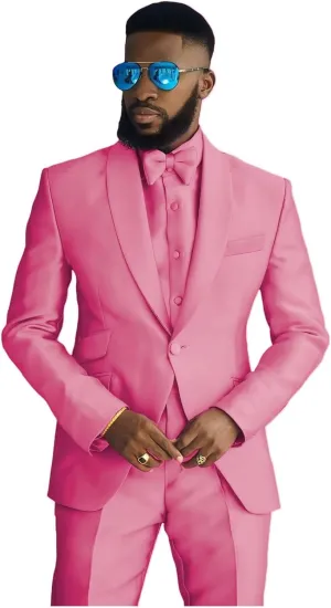 Fashion Satin Suits for Men Shawl Lapel Prom Tuxedos 2 Pcs Coat Trousers Regular Fit Blazer Pants for Evening Party