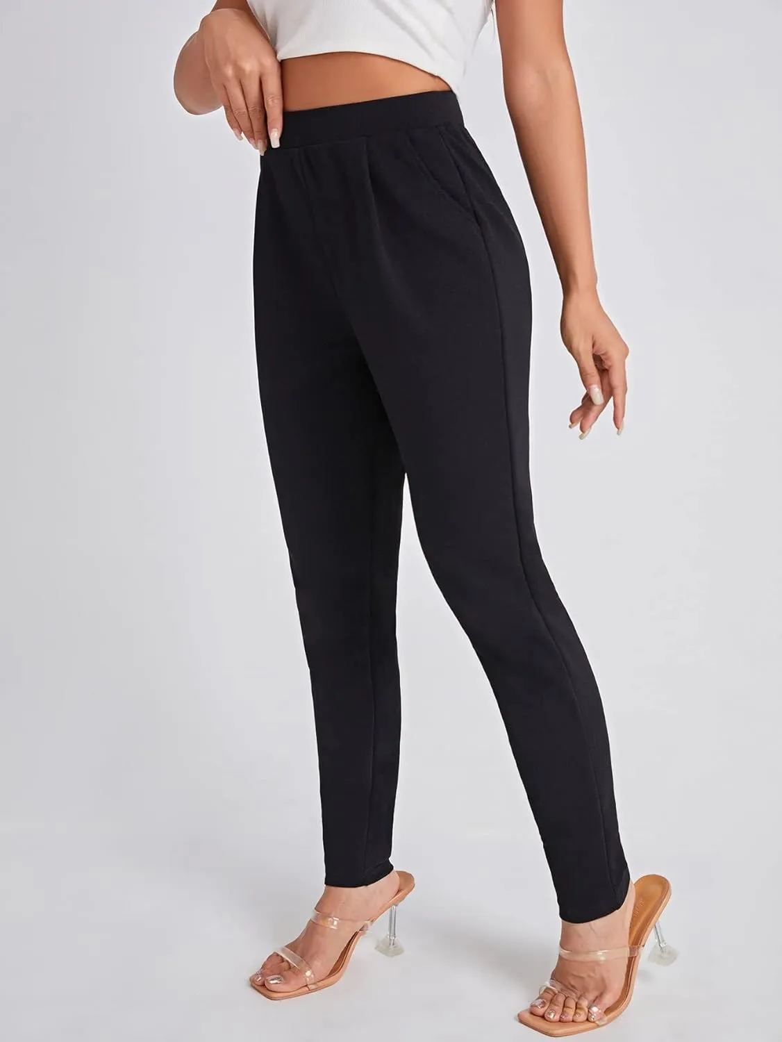 Floerns Women's Solid High Waist Tapered Ankle Stretch Work Pants