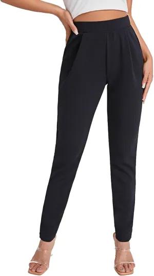 Floerns Women's Solid High Waist Tapered Ankle Stretch Work Pants