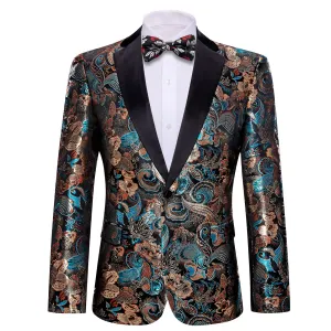 Floral Blue and Gold Tuxedo Jacket