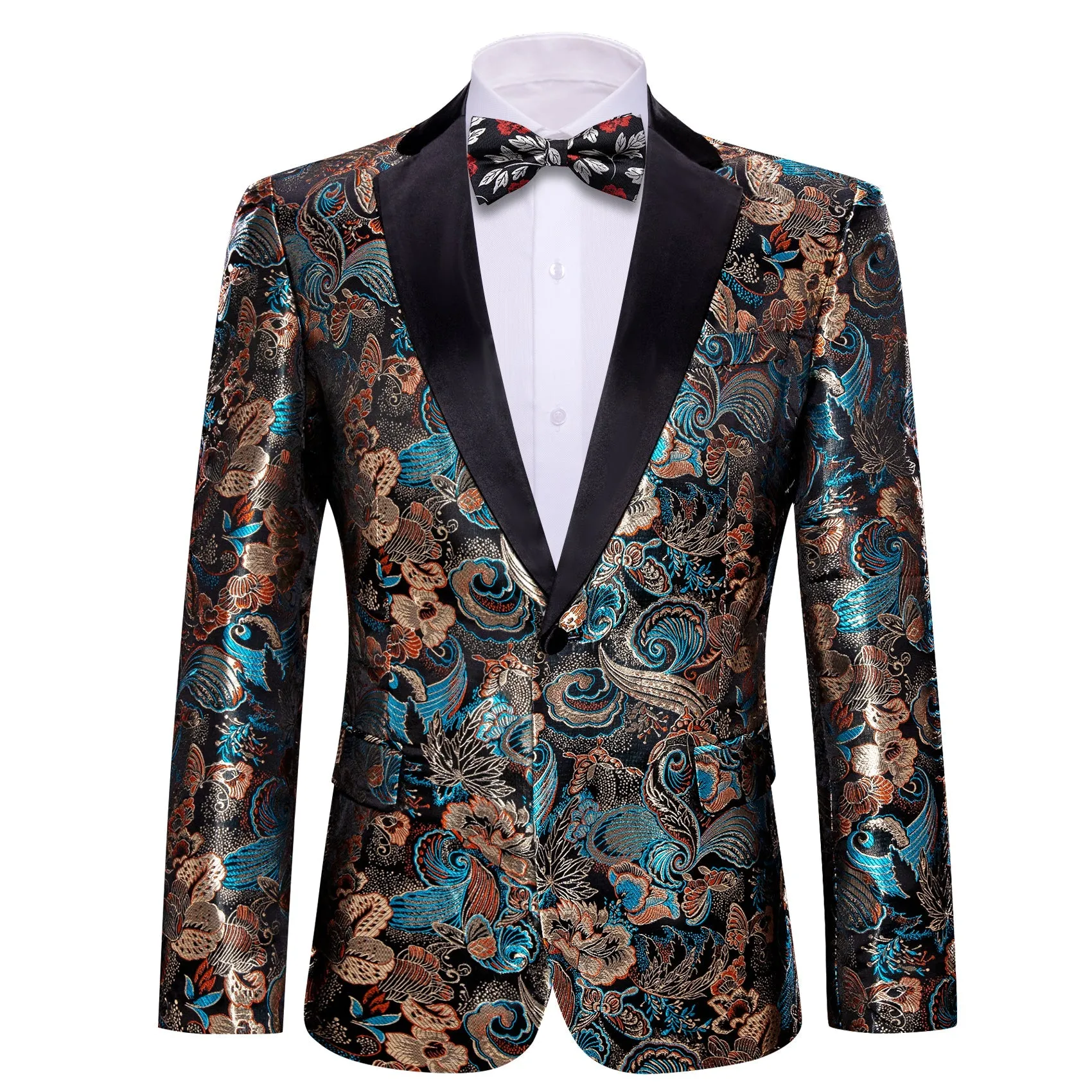 Floral Blue and Gold Tuxedo Jacket
