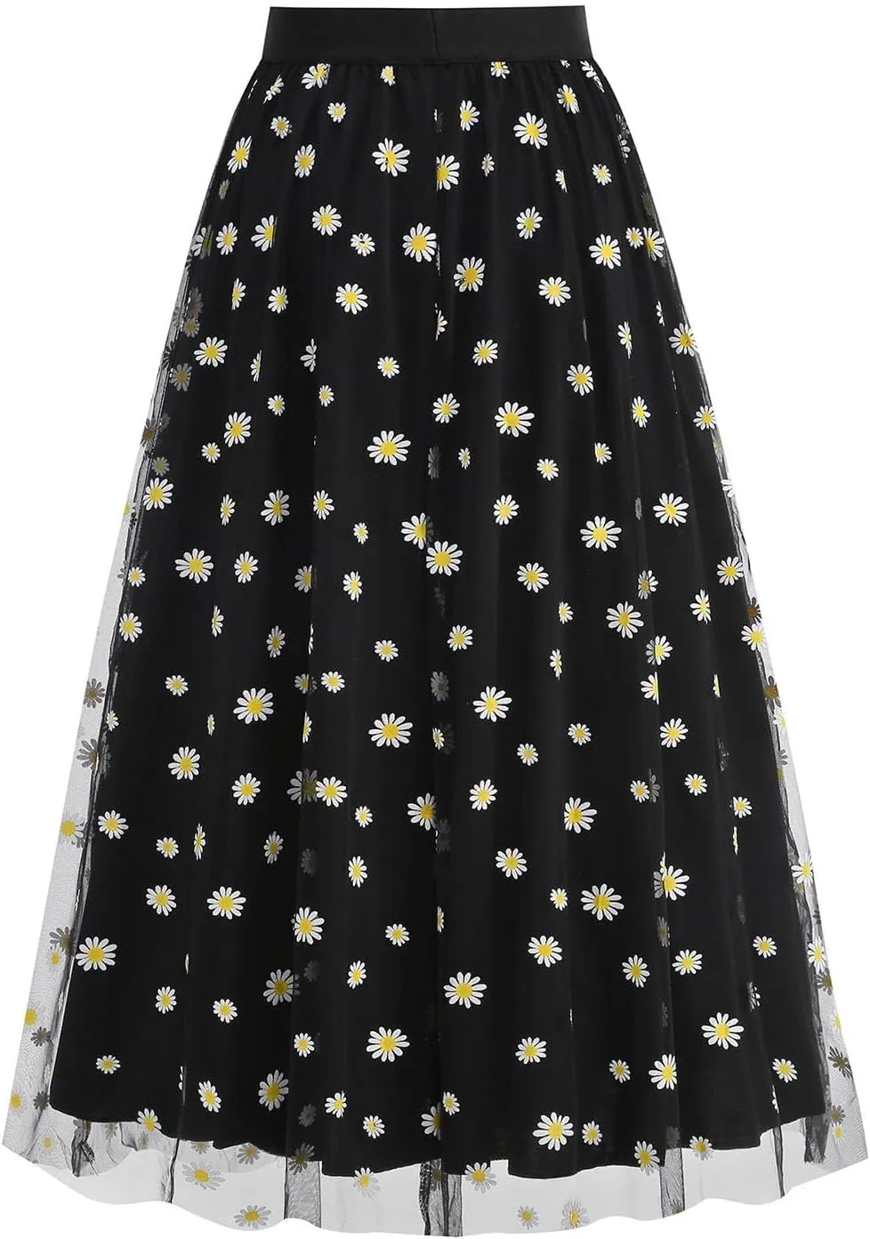 Floral Skirts for Women Boho A-Line Elastic High Waisted Ruffle Mesh Double Layed Skirts Causal Comfy Skirts