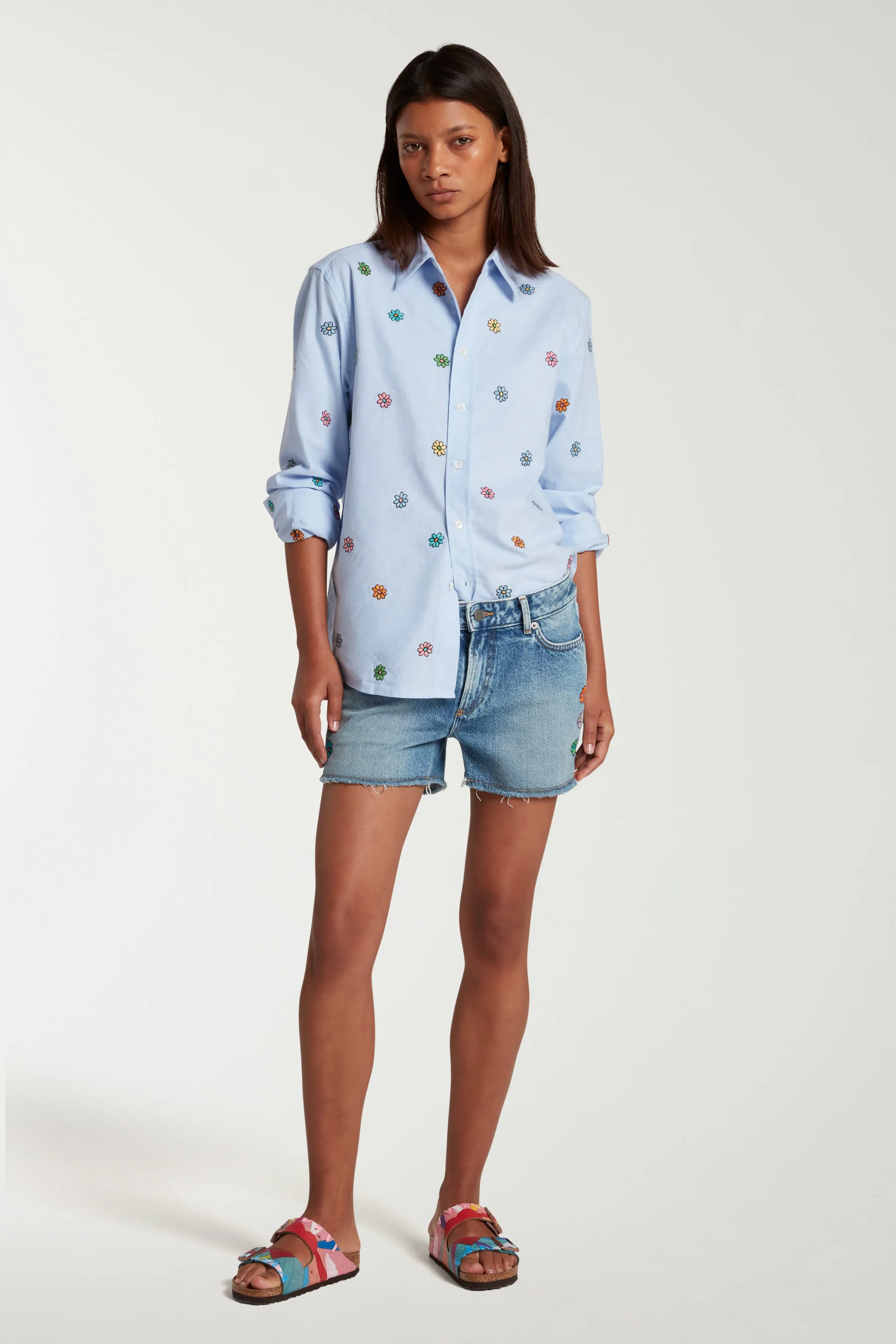Flower Embroidered Oxford Shirt
