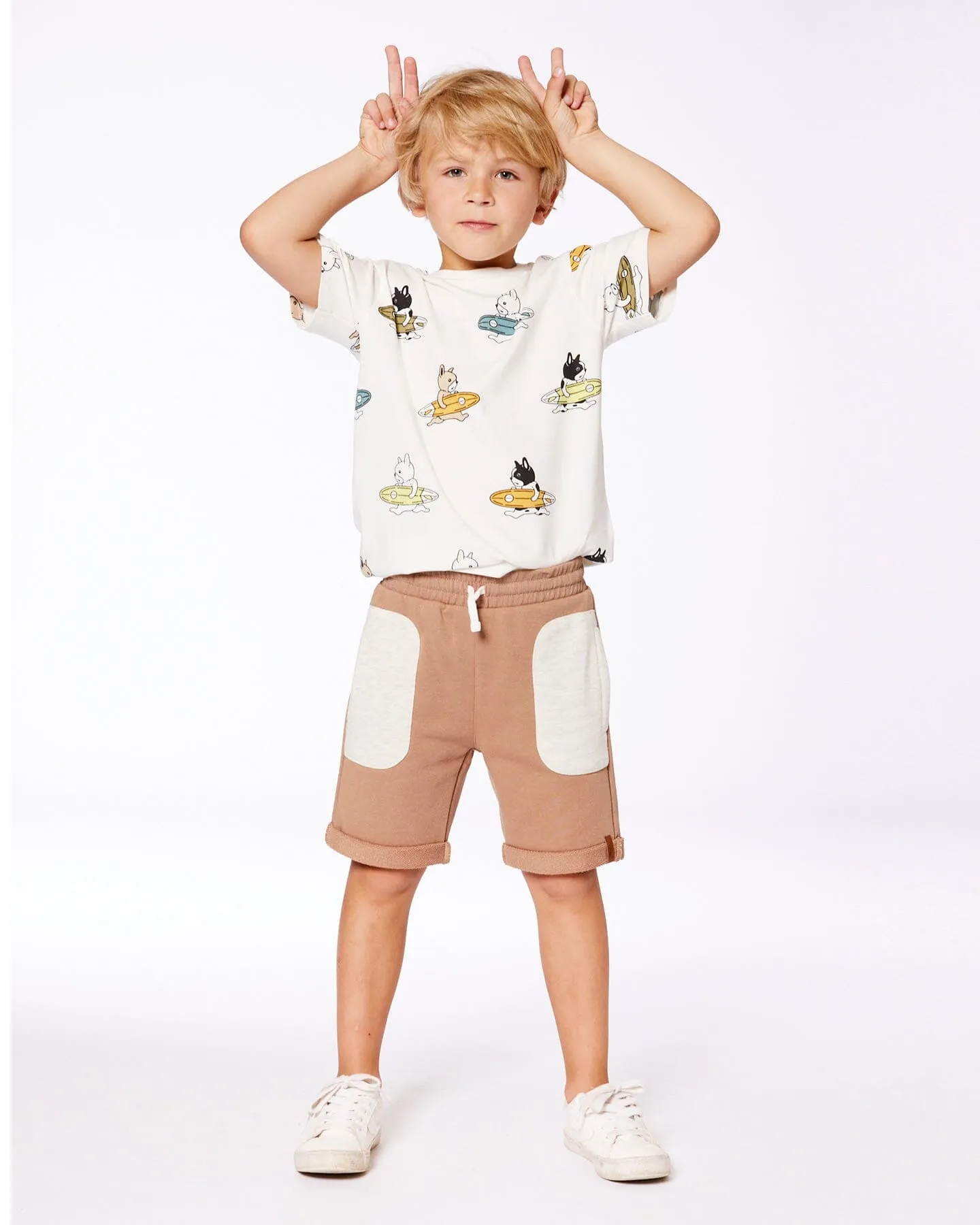 French Terry Short With Contrast Pockets Beige And Off-White