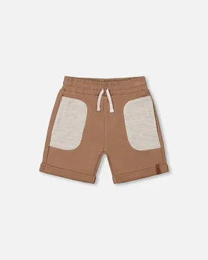 French Terry Short With Contrast Pockets Beige And Off-White