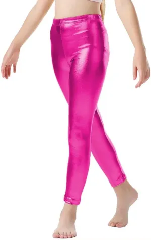 Girls Shiny Metallic Leggings Kids Sparkly Pants(Size 2-14)
