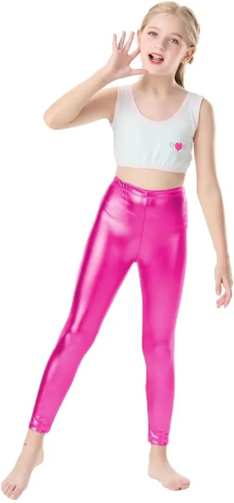 Girls Shiny Metallic Leggings Kids Sparkly Pants(Size 2-14)