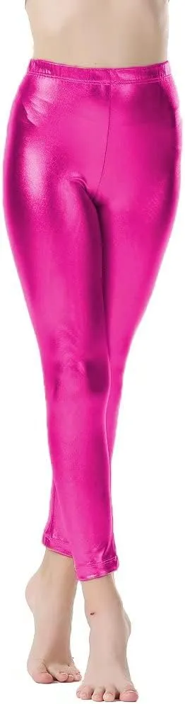 Girls Shiny Metallic Leggings Kids Sparkly Pants(Size 2-14)
