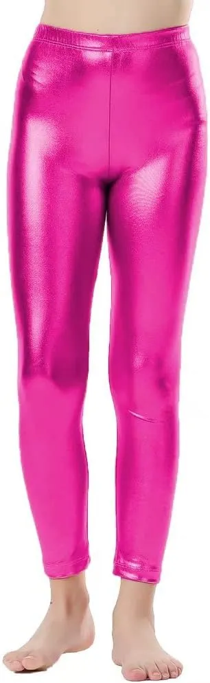 Girls Shiny Metallic Leggings Kids Sparkly Pants(Size 2-14)