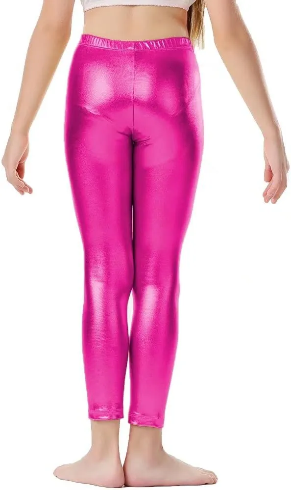 Girls Shiny Metallic Leggings Kids Sparkly Pants(Size 2-14)