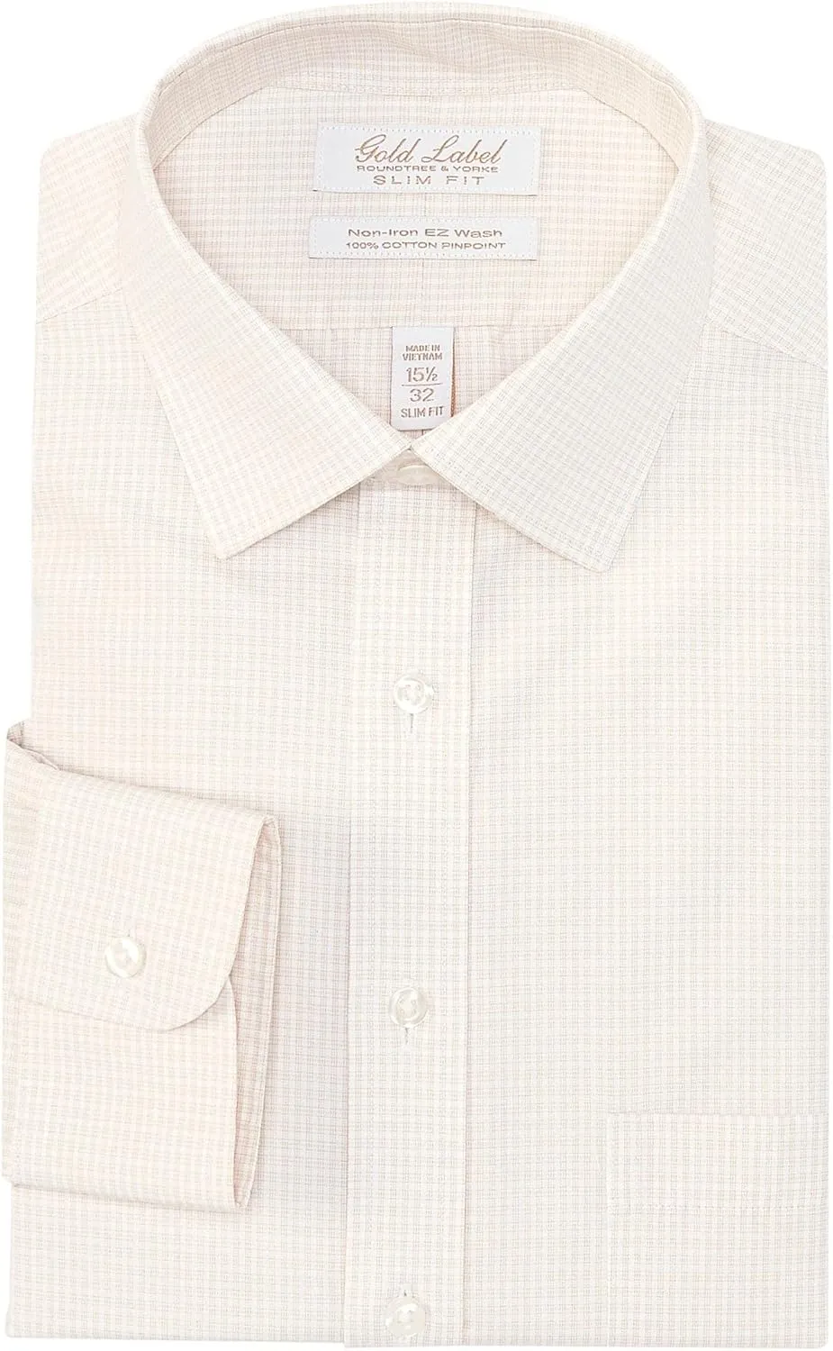 Gold Label Men's Slim Fit Spread Collar Long Sleeve Dress Shirt with Pocket Non-Iron Wrinkle Free