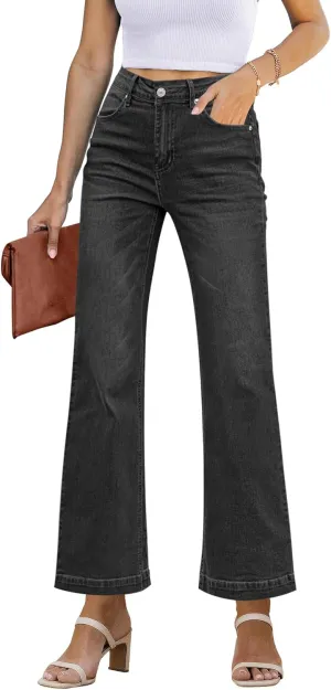 GRAPENT Womens Flare Jeans High Waisted Wide Leg Baggy Jean for Women Stretch Denim Pants