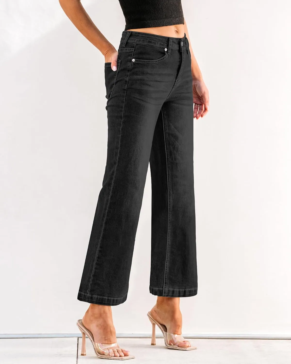 GRAPENT Womens Flare Jeans High Waisted Wide Leg Baggy Jean for Women Stretch Denim Pants