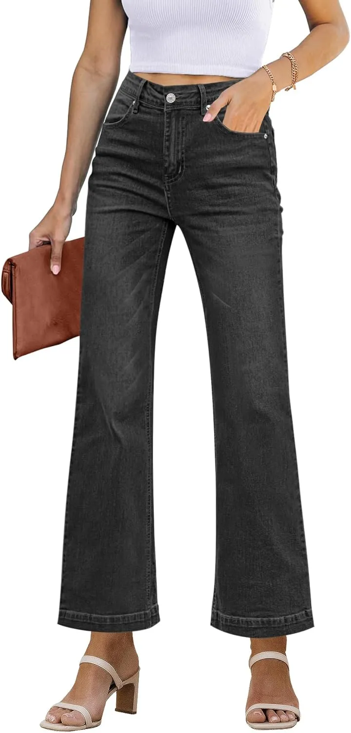 GRAPENT Womens Flare Jeans High Waisted Wide Leg Baggy Jean for Women Stretch Denim Pants