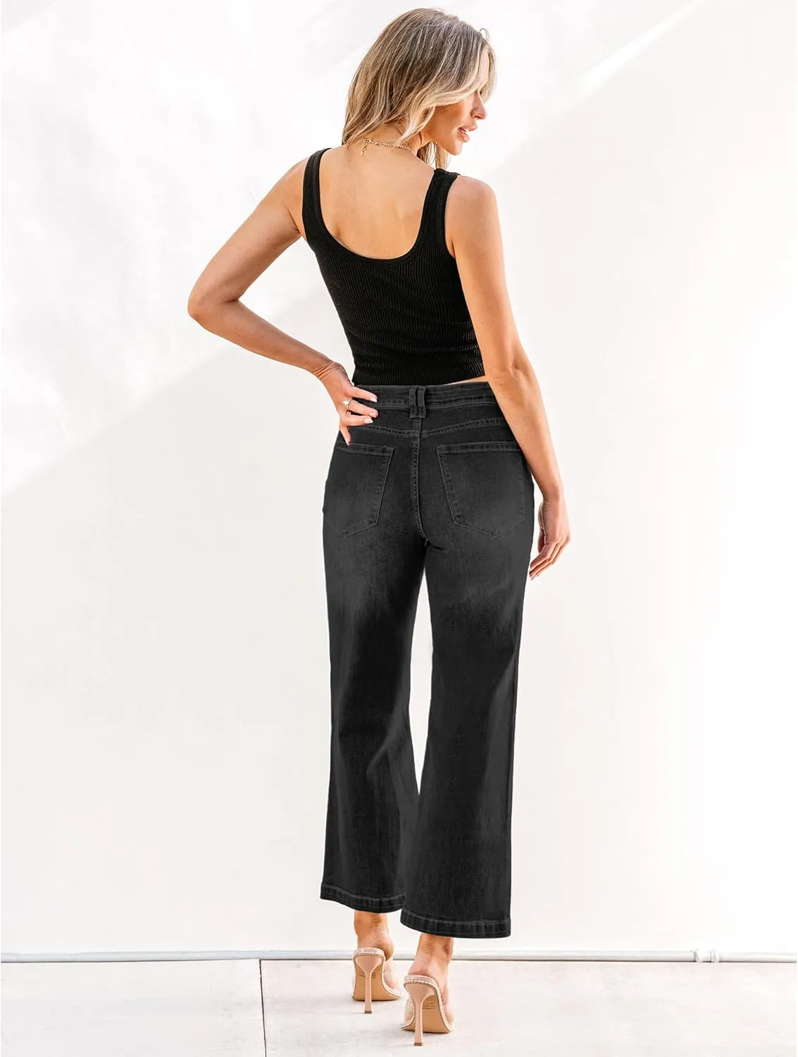 GRAPENT Womens Flare Jeans High Waisted Wide Leg Baggy Jean for Women Stretch Denim Pants