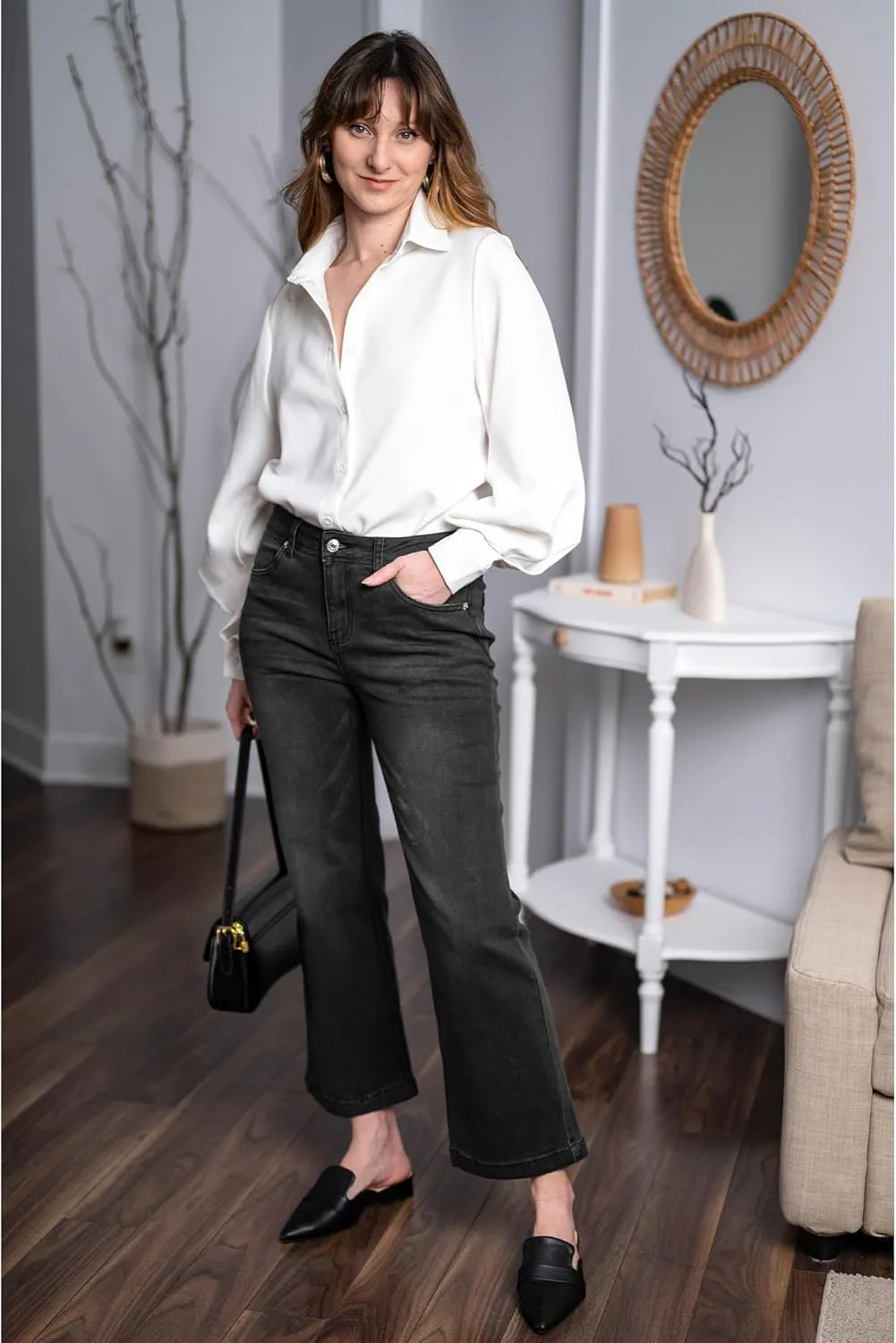 GRAPENT Womens Flare Jeans High Waisted Wide Leg Baggy Jean for Women Stretch Denim Pants
