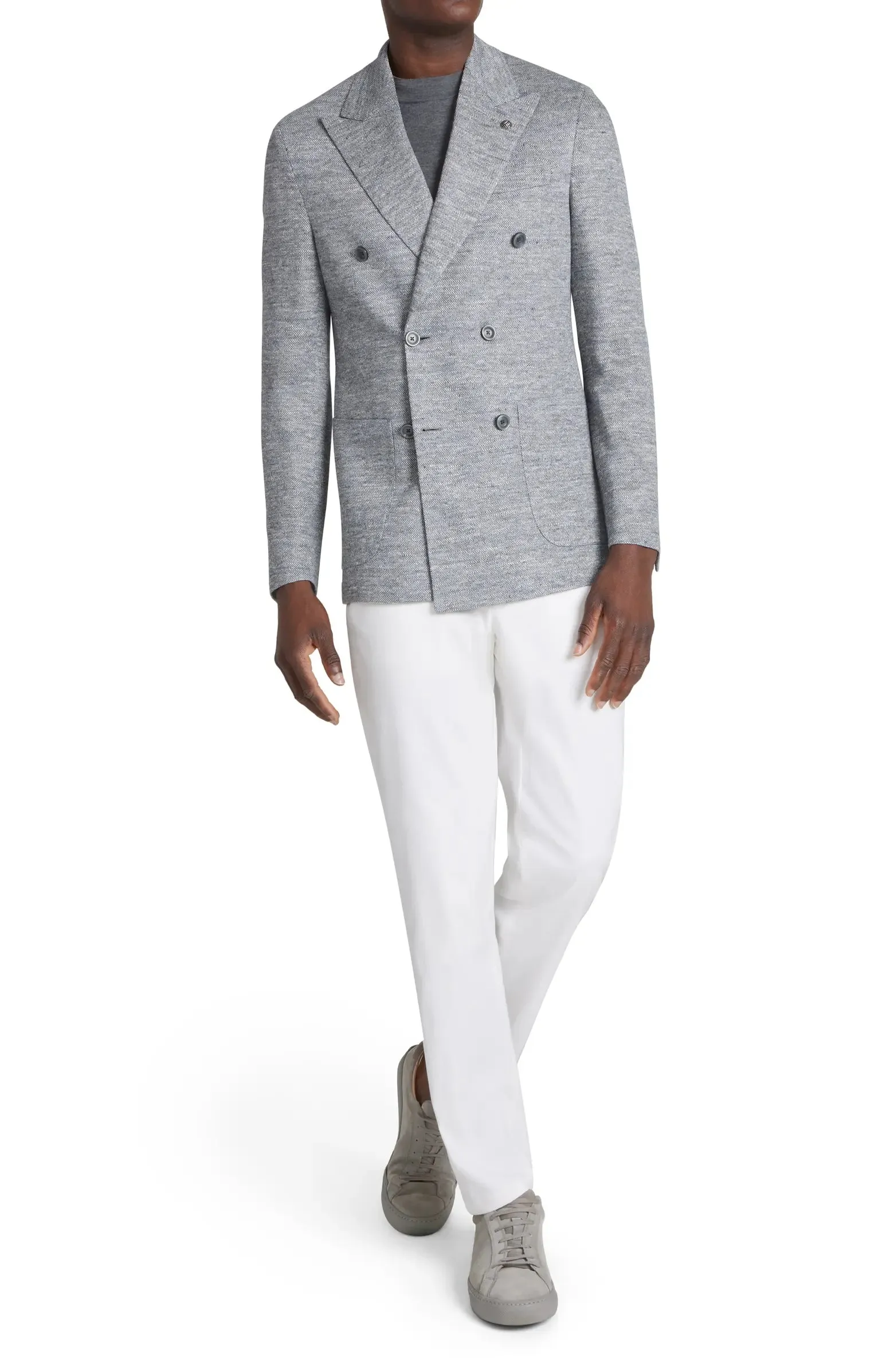 Gray Mouliné Double Breasted Knit Linen Hall Contemporary Fit Blazer - Jack Victor