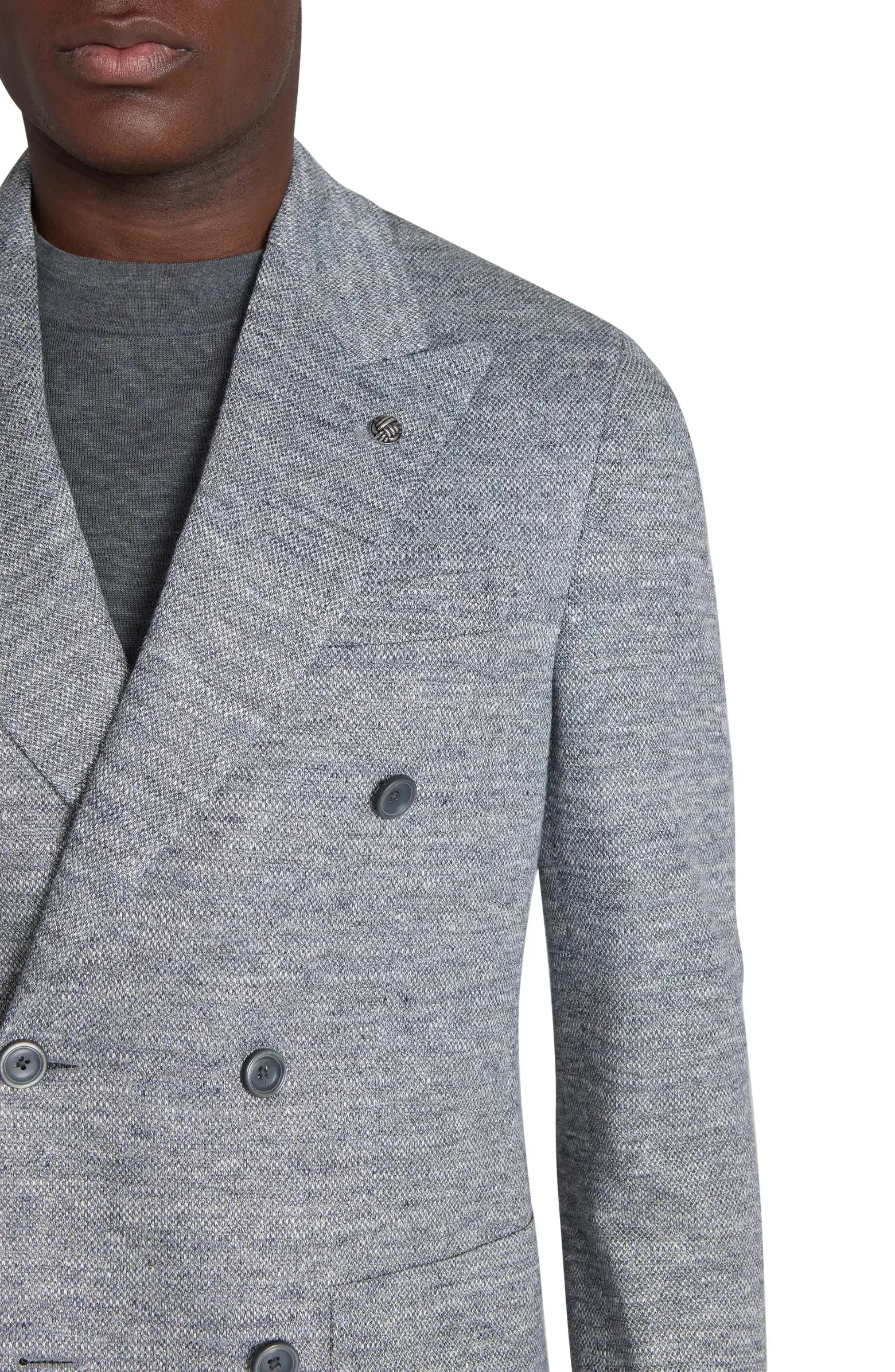 Gray Mouliné Double Breasted Knit Linen Hall Contemporary Fit Blazer - Jack Victor