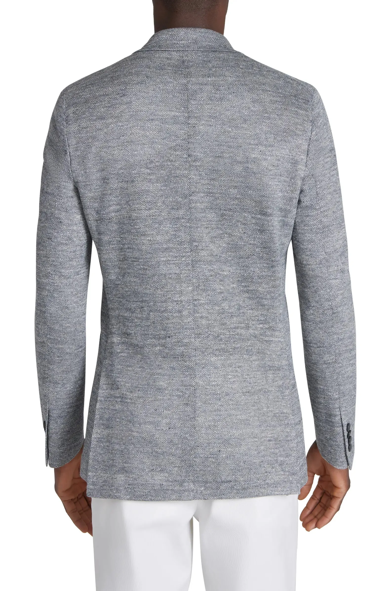 Gray Mouliné Double Breasted Knit Linen Hall Contemporary Fit Blazer - Jack Victor