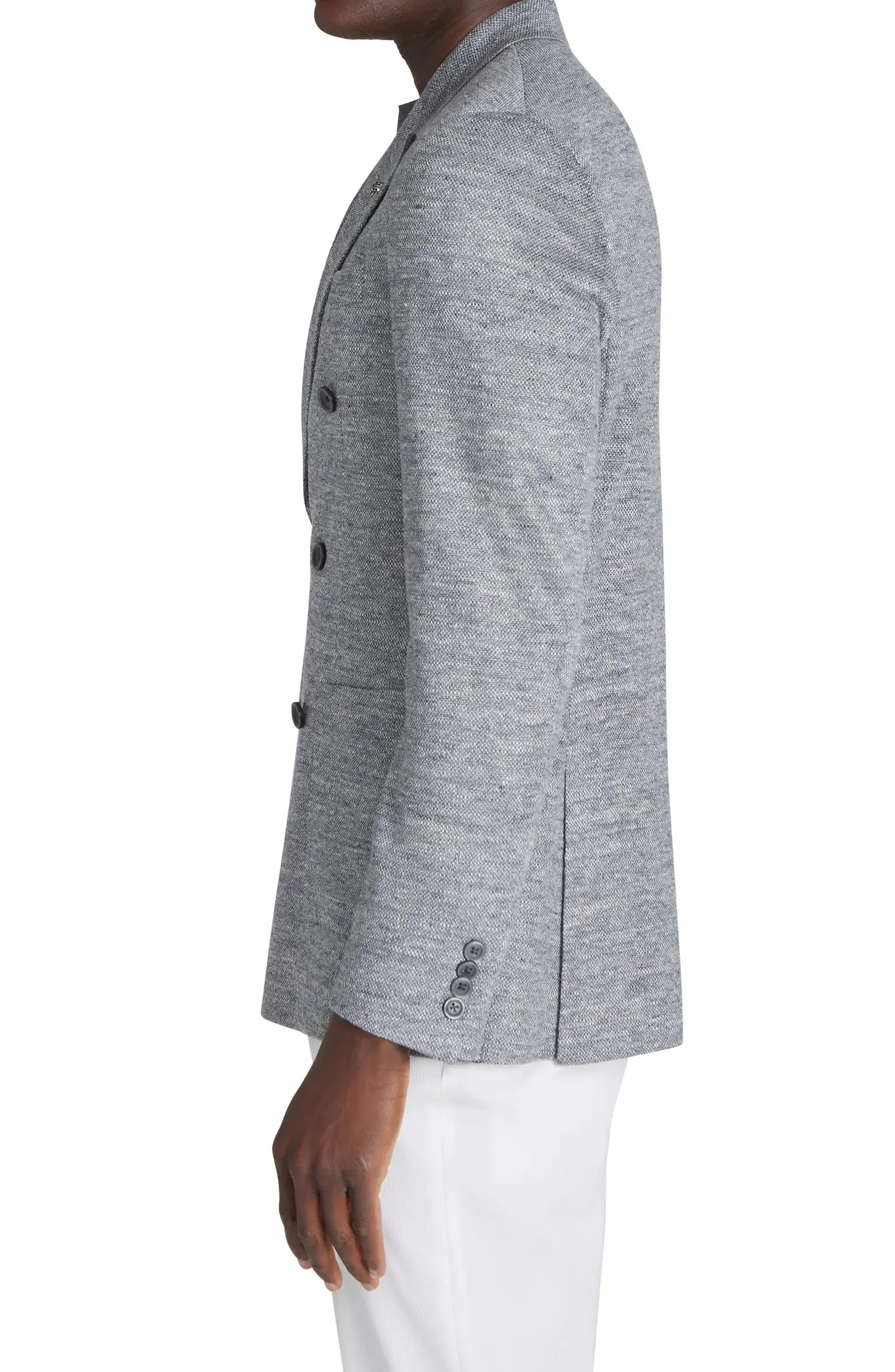 Gray Mouliné Double Breasted Knit Linen Hall Contemporary Fit Blazer - Jack Victor