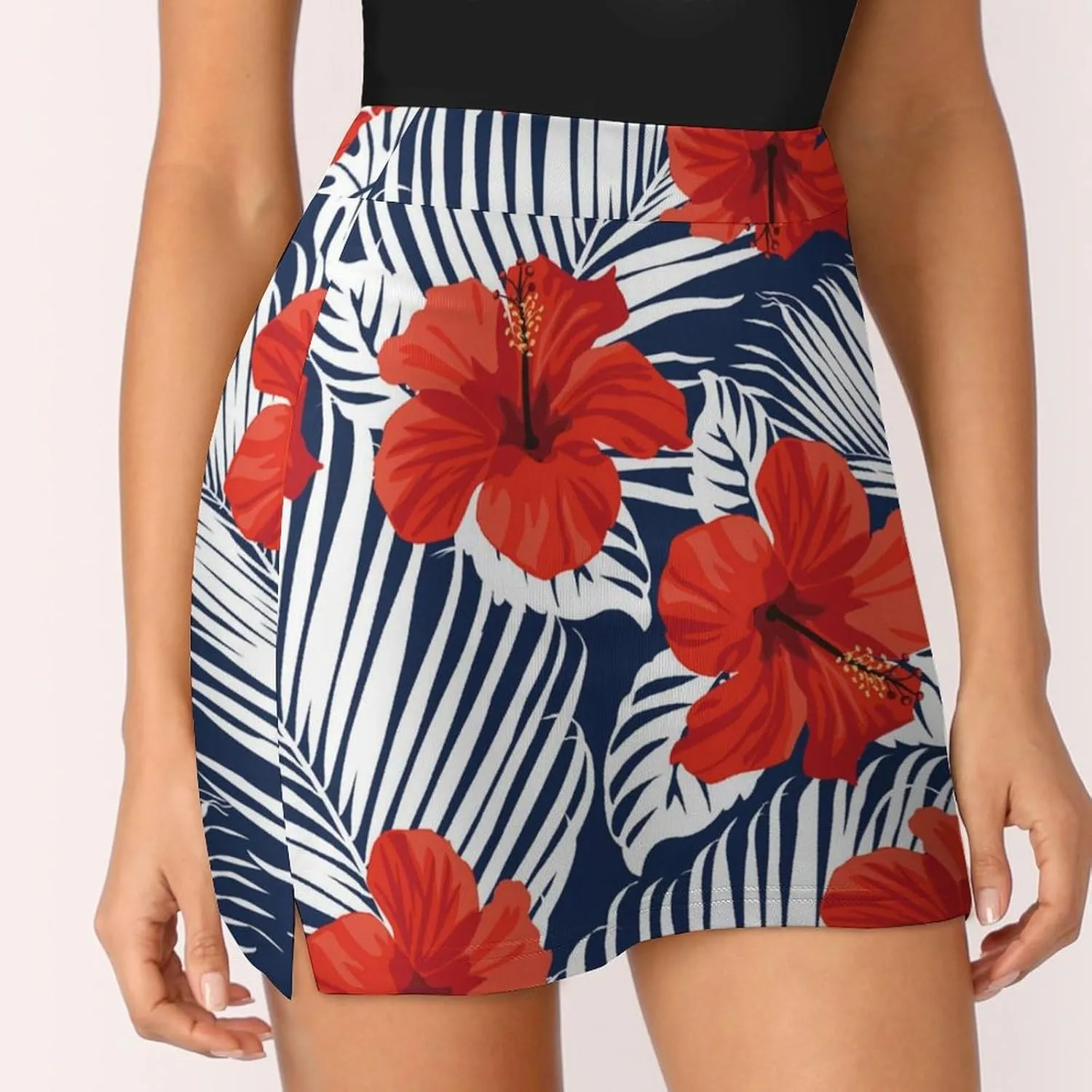 Hawaiian Hibiscus Flowers Women's Skort Athletic Skirt Golf Skorts A-line Skirts with Built-in Shorts Pockets
