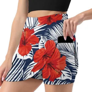 Hawaiian Hibiscus Flowers Women's Skort Athletic Skirt Golf Skorts A-line Skirts with Built-in Shorts Pockets