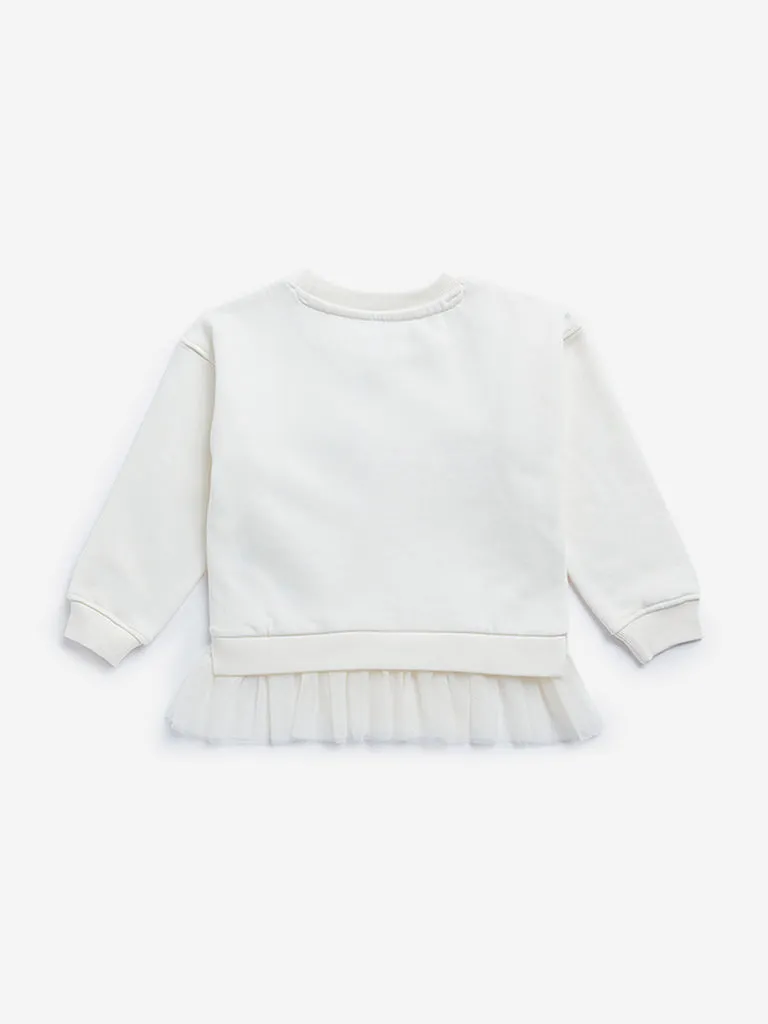 HOP Kids Off-White Sequin Text Design Sweater