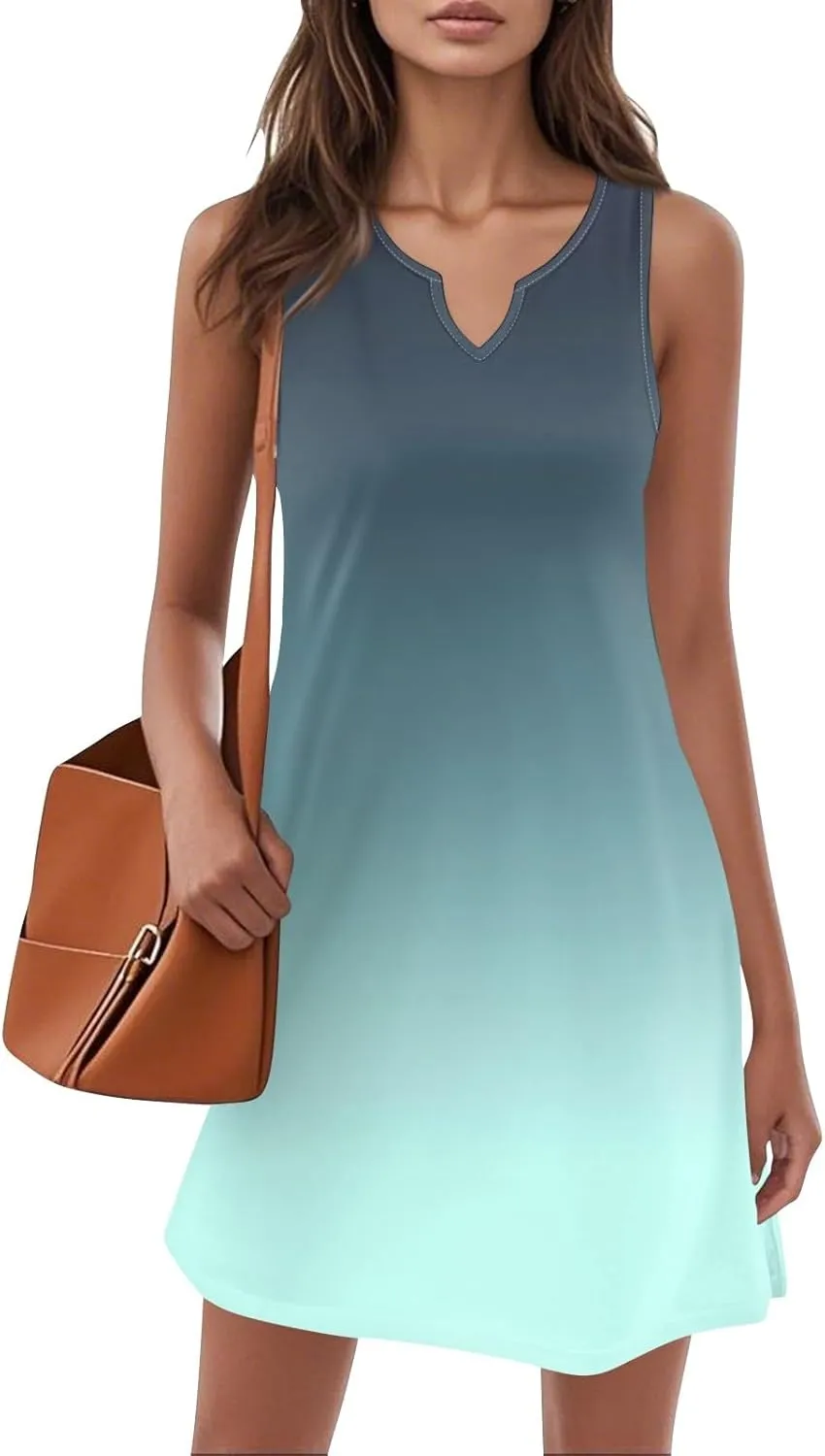 HXHYQKP Sun Dresses for Women 2025 Vacation Summer Casual Sleeveless Tank Dress Beach Cover Ups Trendy Midi Sundress