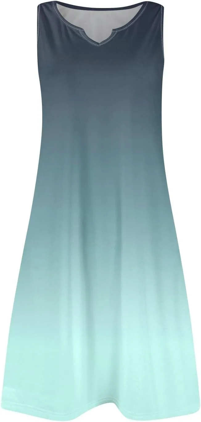 HXHYQKP Sun Dresses for Women 2025 Vacation Summer Casual Sleeveless Tank Dress Beach Cover Ups Trendy Midi Sundress