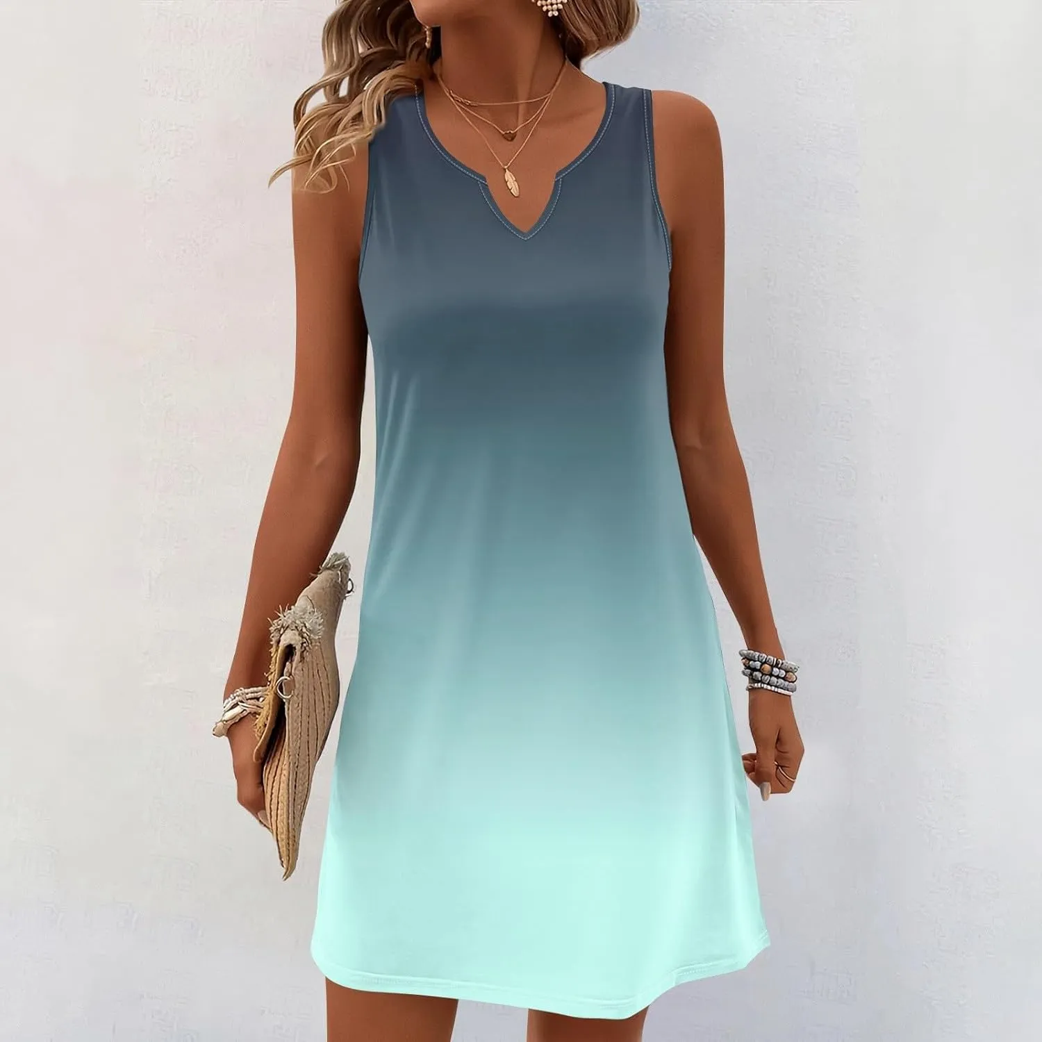 HXHYQKP Sun Dresses for Women 2025 Vacation Summer Casual Sleeveless Tank Dress Beach Cover Ups Trendy Midi Sundress