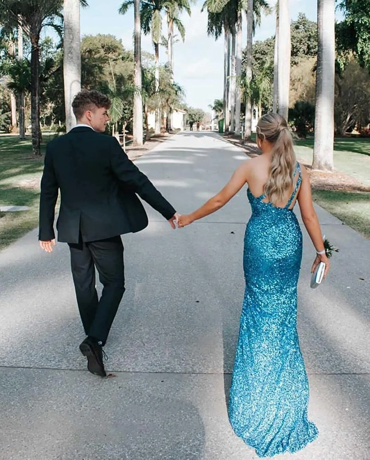 ISABUFEI Prom Dress Long Formal Evening Dresses Sequin One Shoulder Wedding Guest Dresses Slit