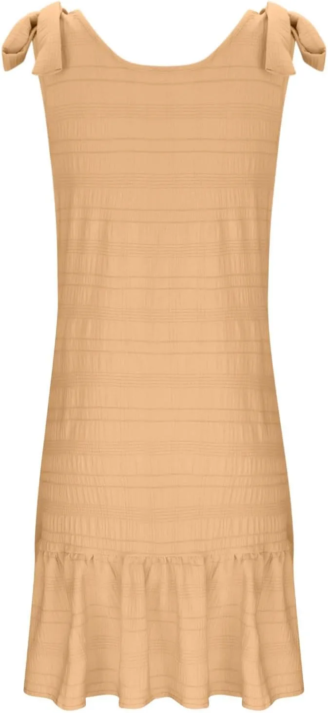 JOAU Women Plus Size Summer V Neck Sleeveless Tie Strap Button Ruffle Hem Boho Sundress Casual Flowy A-Line Mini Tank Dress