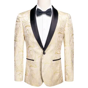 Khaki Embroidered Floral Tuxedo Jacket