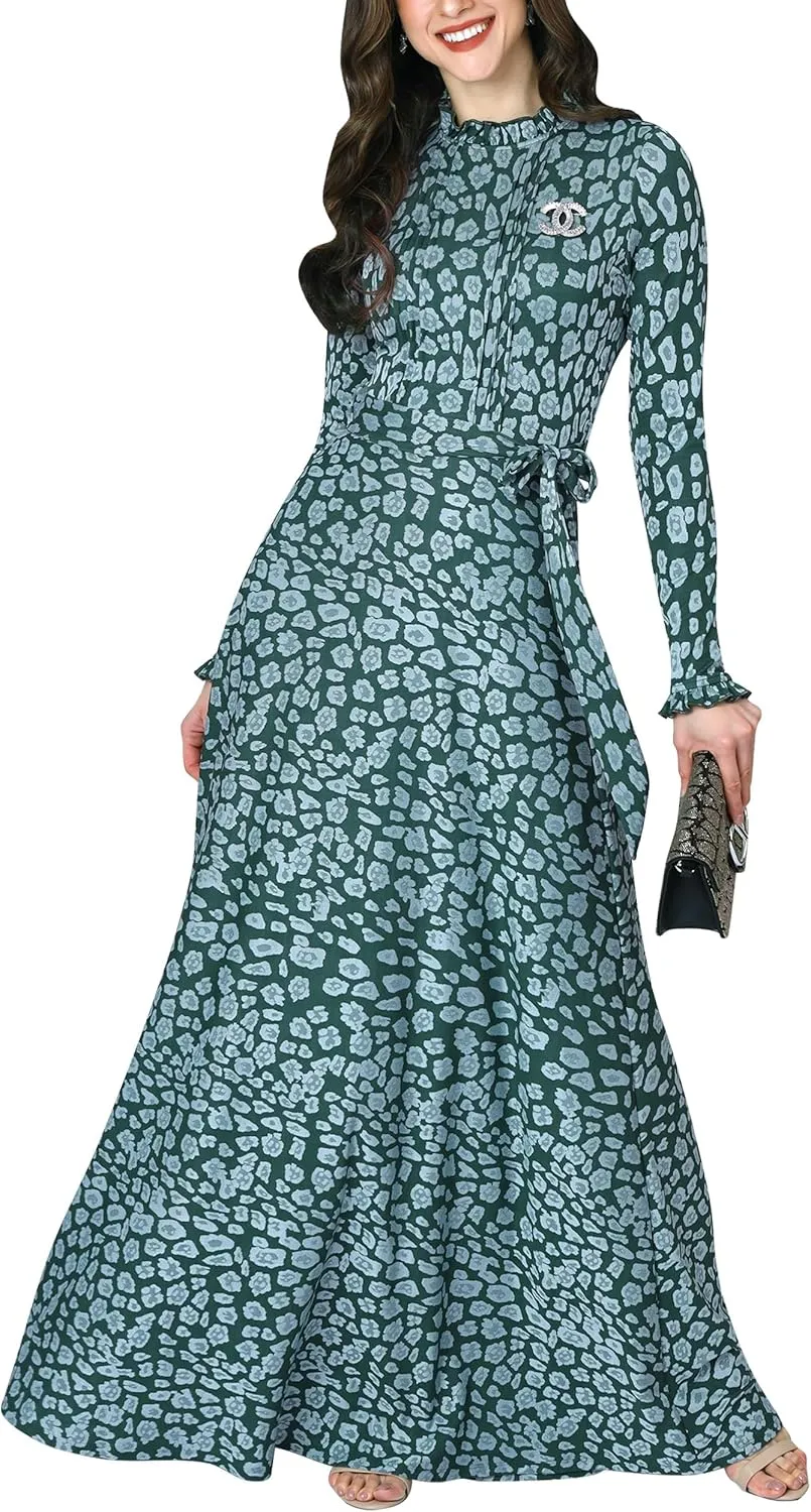 KOH KOH Womens Long Sleeve Elegant Pockets Fall Winter Evening Maxi Dress Gown