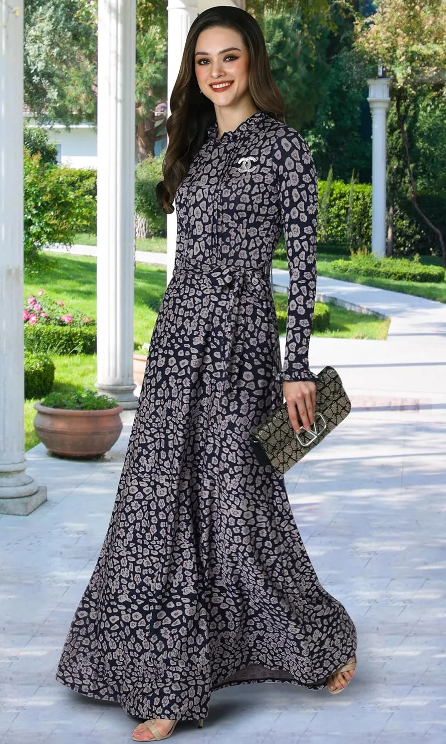KOH KOH Womens Long Sleeve Elegant Pockets Fall Winter Evening Maxi Dress Gown