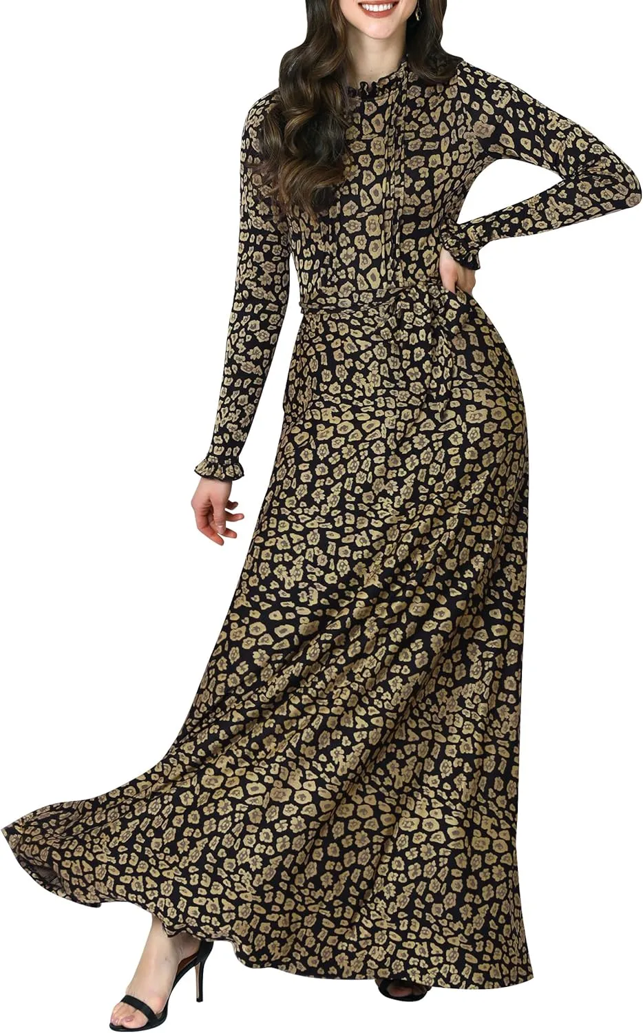 KOH KOH Womens Long Sleeve Elegant Pockets Fall Winter Evening Maxi Dress Gown