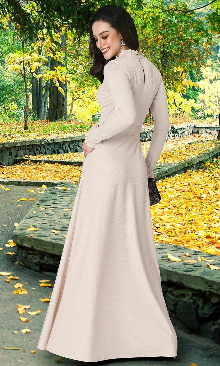 KOH KOH Womens Long Sleeve Elegant Pockets Fall Winter Evening Maxi Dress Gown